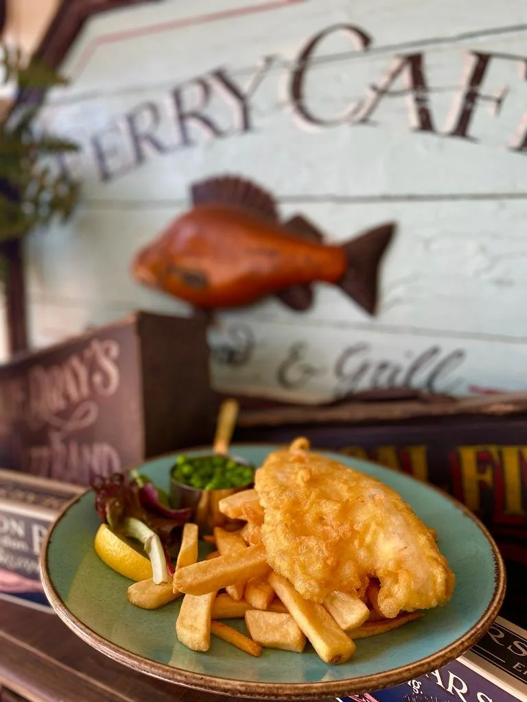 Hand-battered fish and chips at The Ferry Cafe, Felixstowe Ferry